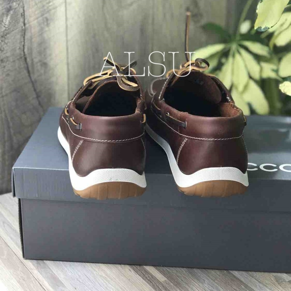 ECCO Dip Moc Boat Cognac Leather Brown AUTHENTIC - Picture 3 of 8